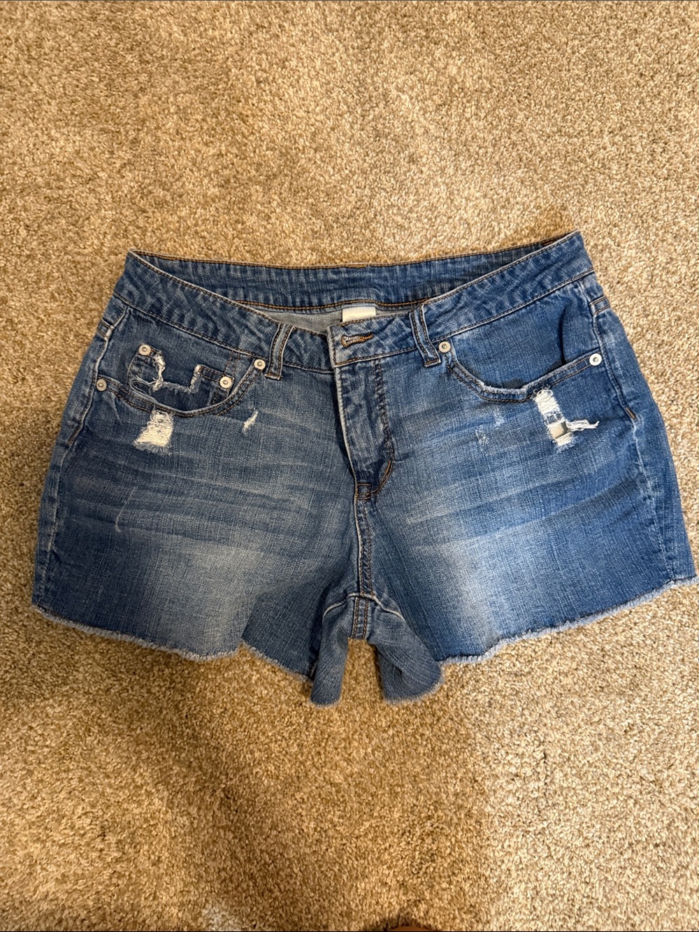 Time and Tru Women's Blue Distressed Denim Cutoff Shorts